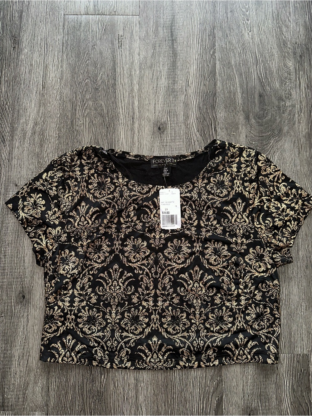 Damask Short Sleeve Crop Top